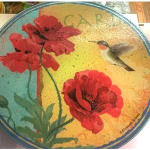 ELIZABETH BROWND 11-3/4" HUMMINGBIRD Tempered Glass Cutting Board / Hot Plate